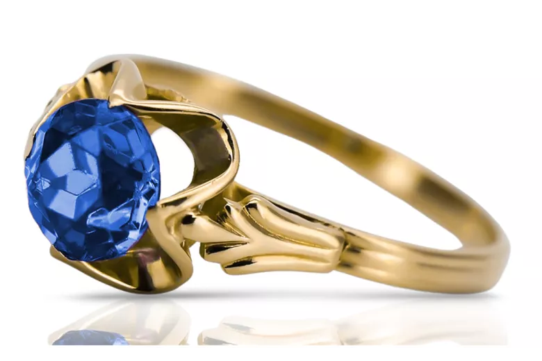 14K жълто злато Сапфир Пръстен Винтидж крафт vrc023y